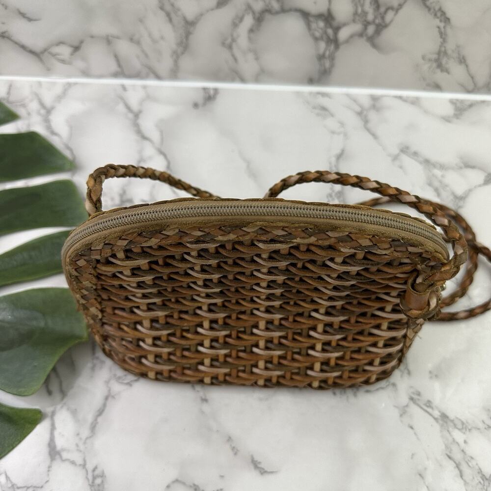 CEM Vintage 90s Woven Leather Cross Body Purse Bag Brown Tan Boho Braided - Picture 5 of 7